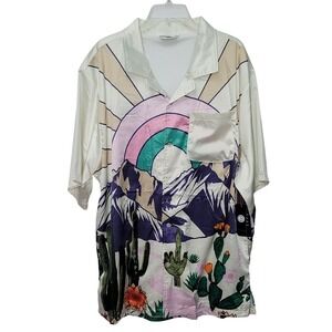 Original Fables Men 3XL Tropical Mountain Cactus Button Up Shirt Southwest Artsy